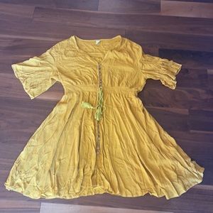 Mustard yellow button down with elastic waist dress
